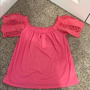 Brand New Lilly Pulitzer Pink Lace Sleeve Women's Top